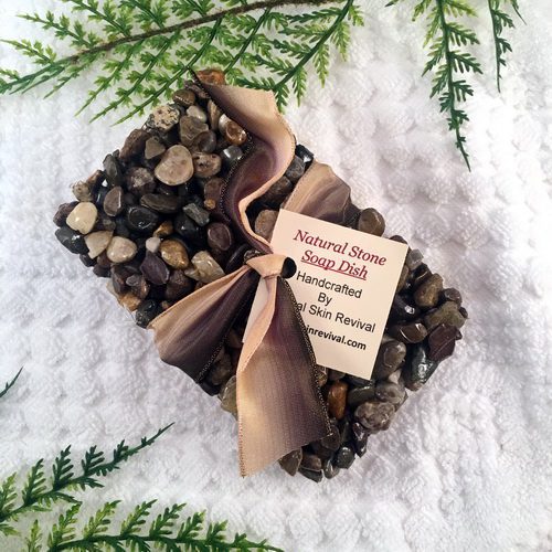 Natural Brown Stone Pebble Rectangular Soap Dish